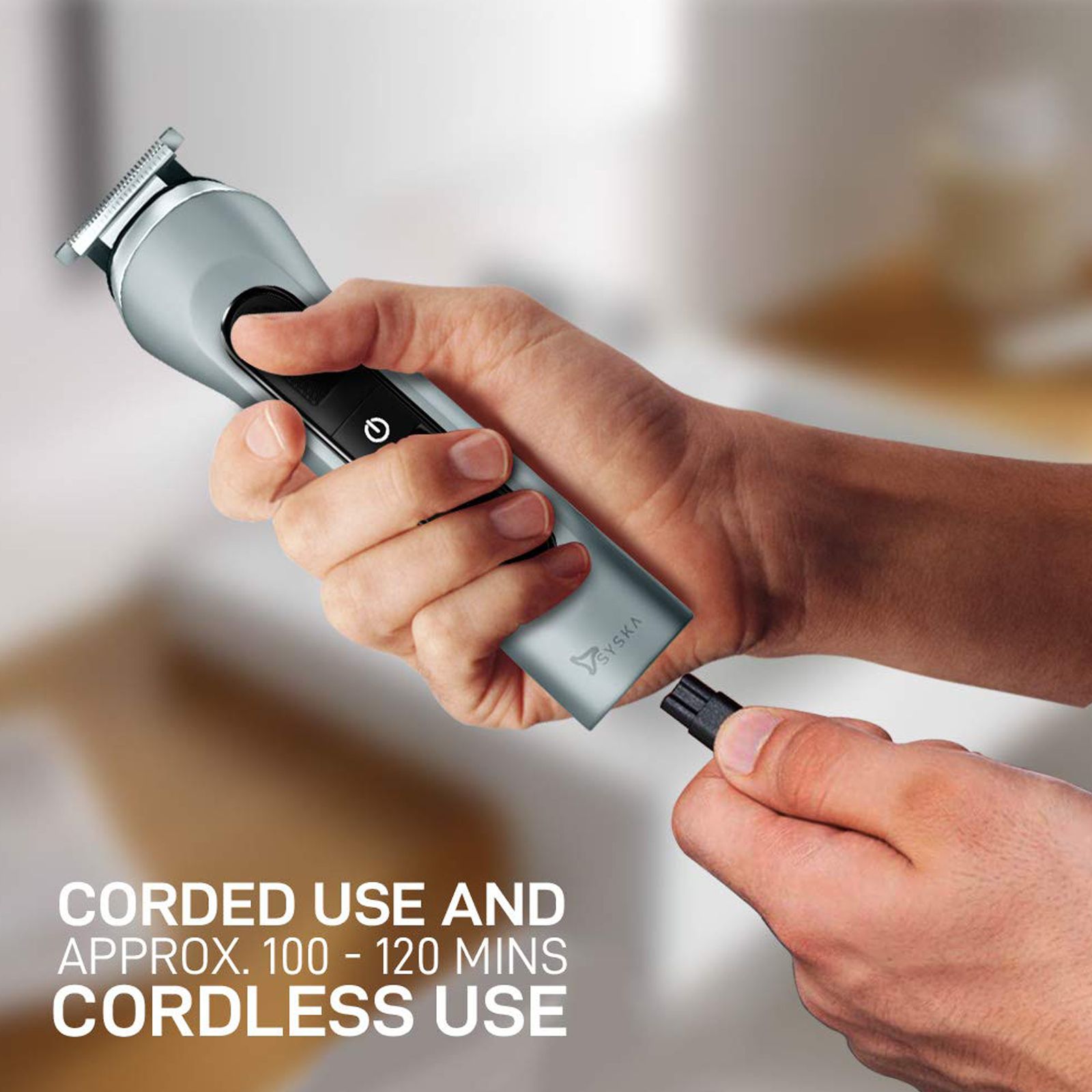 SYSKA UltraTrim Rechargeable Corded & Cordless Dry Trimmer for Beard, Moustache, Nose, Ear & Eyebrow with 20 Length Settings for Men (120min Runtime, Fast Charging, Grey) SYSKA UltraTrim Rechargeable Corded & Cordless Dry Trimmer for Beard, Moustache, Nose, Ear & Eyebrow with 20 Length Settings for Men (120min Runtime, Fast Charging, Grey)_3