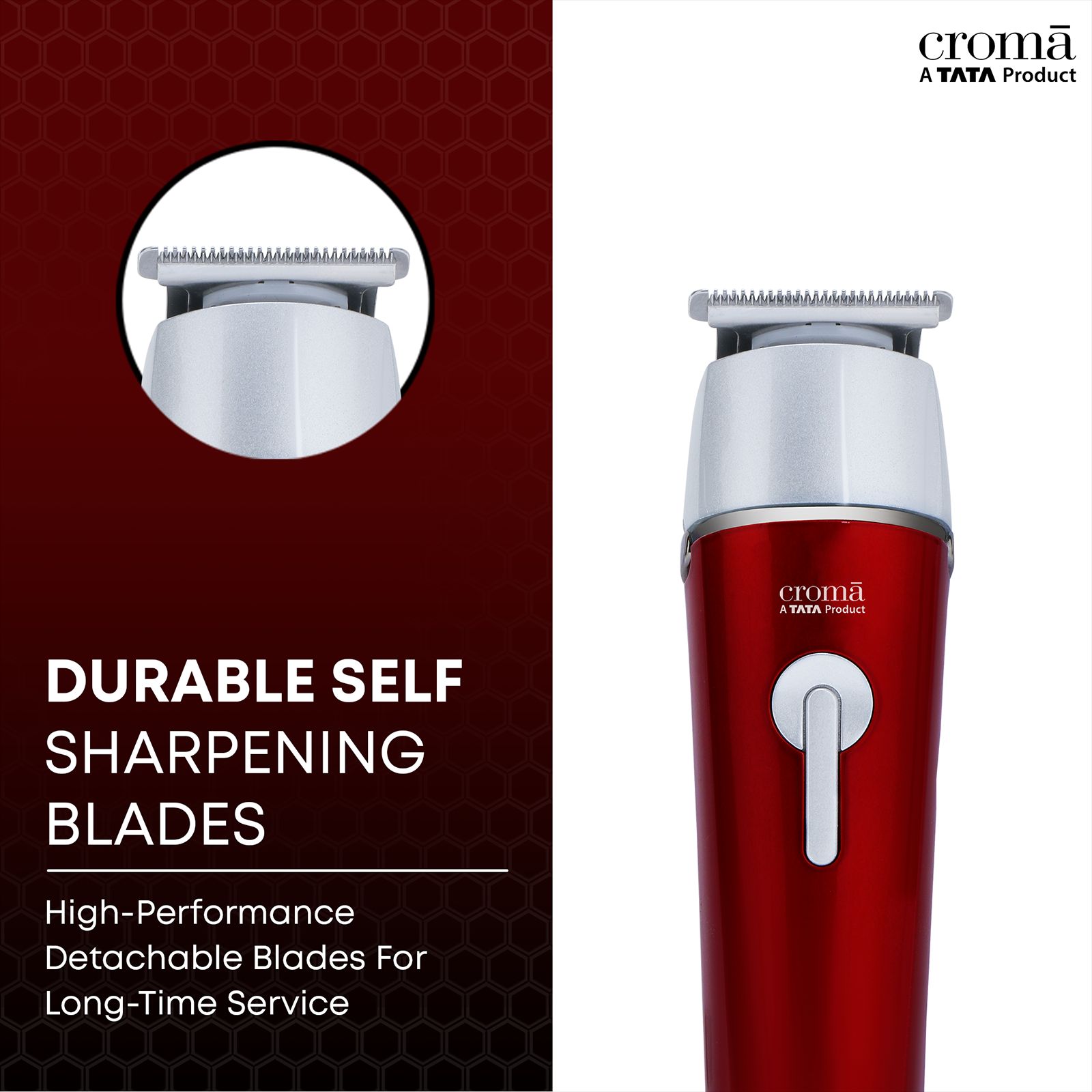 Croma 4 in 1 Cordless Wet & Dry Trimmer for Beard and Hair for Men (120mins Runtime, Water Resistant, Red) Croma 4 in 1 Cordless Wet & Dry Trimmer for Beard and Hair for Men (120mins Runtime, Water Resistant, Red)_9