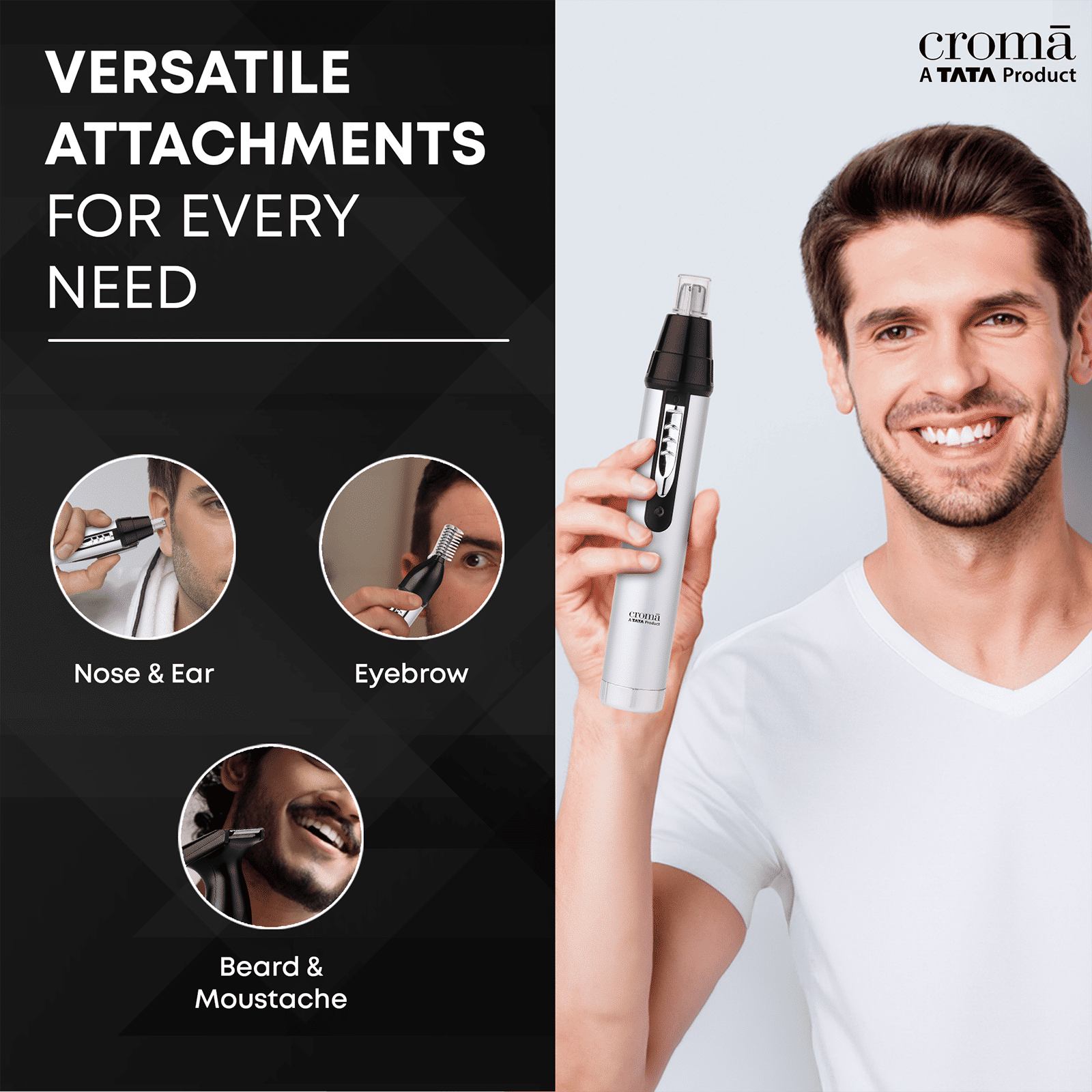 Croma 4-in-1 Rechargeable Cordless Grooming Kit for Nose, Ear, Eyebrow, Beard & Moustache for Men & Women (40min Runtime, Water Resistant, Black) Croma 4-in-1 Rechargeable Cordless Grooming Kit for Nose, Ear, Eyebrow, Beard & Moustache for Men & Women (40min Runtime, Water Resistant, Black)_3