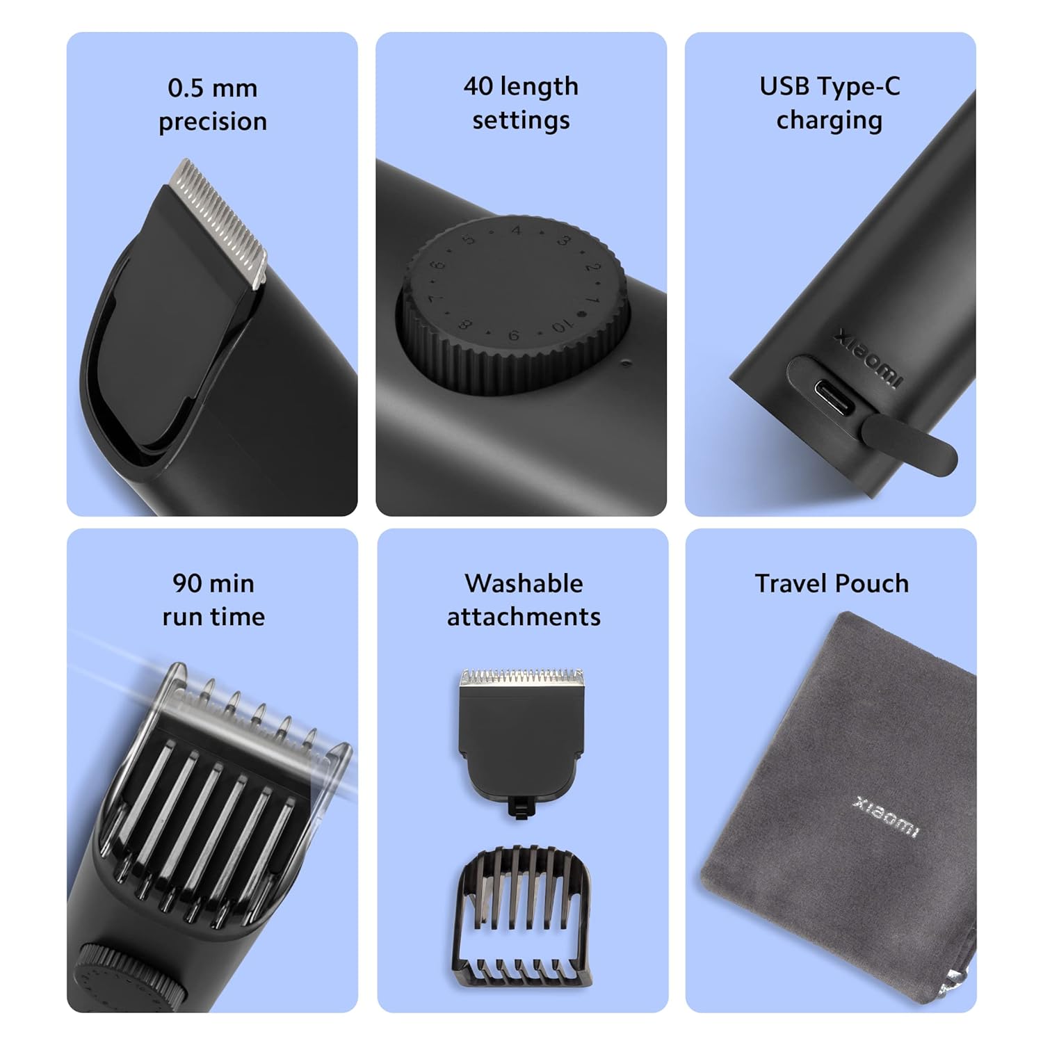 Xiaomi 2C Rechargeable Cordless Dry Trimmer for Beard & Moustache with 40 Length Settings for Men (90min Runtime, Quick & Versatile Charge, Black) Xiaomi 2C Rechargeable Cordless Dry Trimmer for Beard & Moustache with 40 Length Settings for Men (90min Runtime, Quick & Versatile Charge, Black)_9