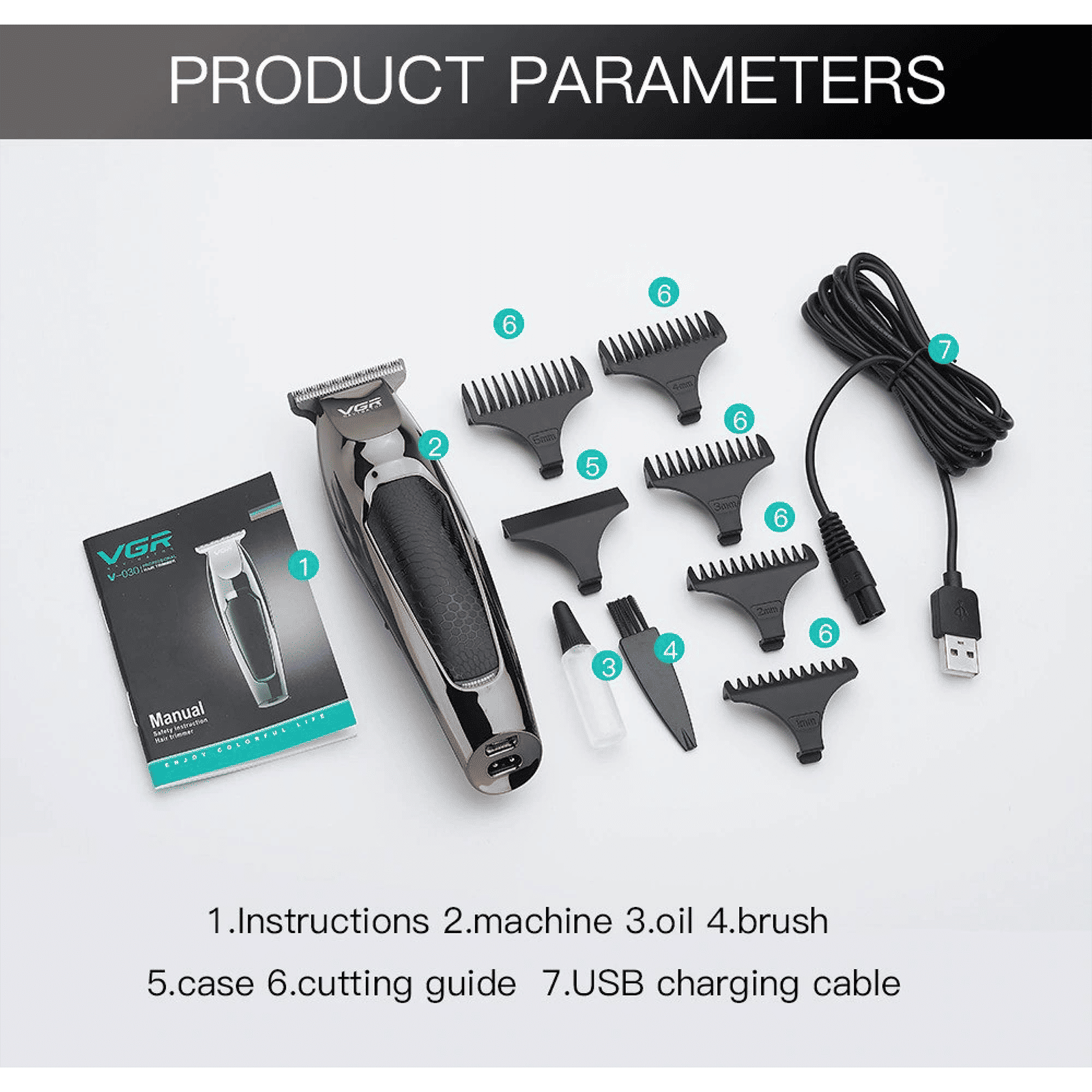 VGR V-030 Rechargeable Corded & Cordless Wet & Dry Trimmer for Hair Clipping, Beard, Moustache & Body Grooming with 5 Length Settings for Men (100min Runtime, LED Indicator, Black)_8