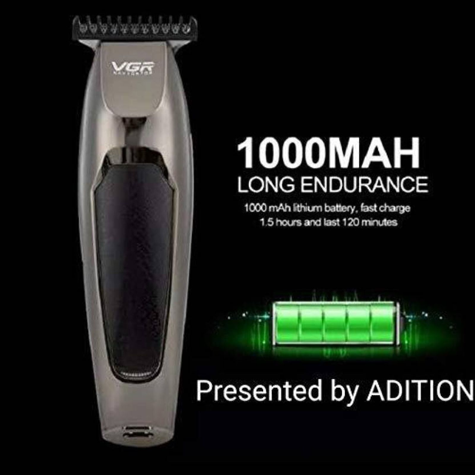 VGR V-030 Rechargeable Corded & Cordless Wet & Dry Trimmer for Hair Clipping, Beard, Moustache & Body Grooming with 5 Length Settings for Men (100min Runtime, LED Indicator, Black)_9