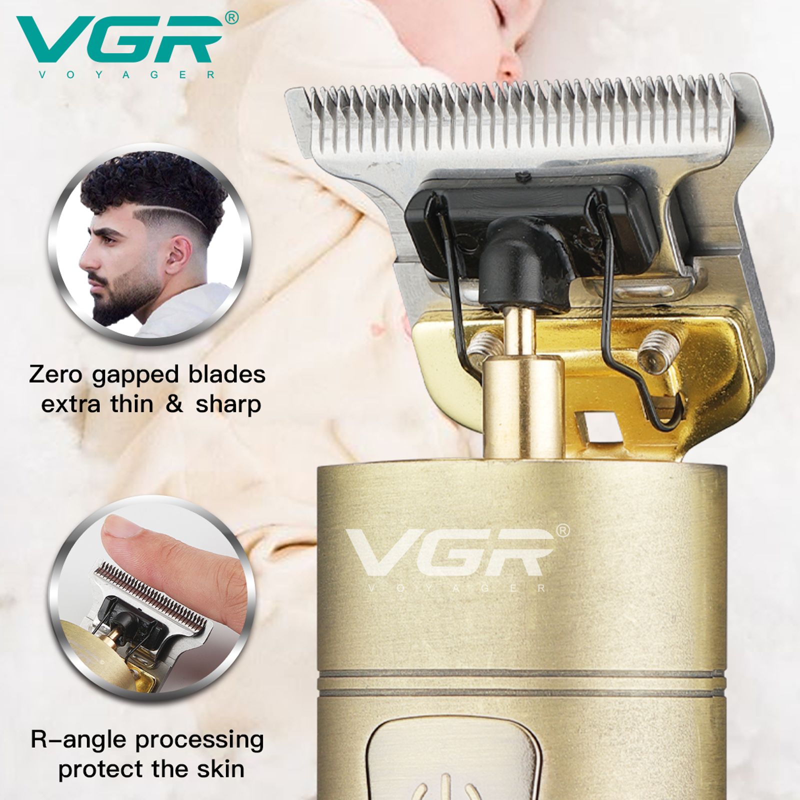 VGR V-076 Rechargeable Corded & Cordless Wet & Dry Trimmer for Hair Clipping, Beard, Moustache & Body Grooming with 3 Length Settings for Men (150min Runtime, LED Display, Gold)_4