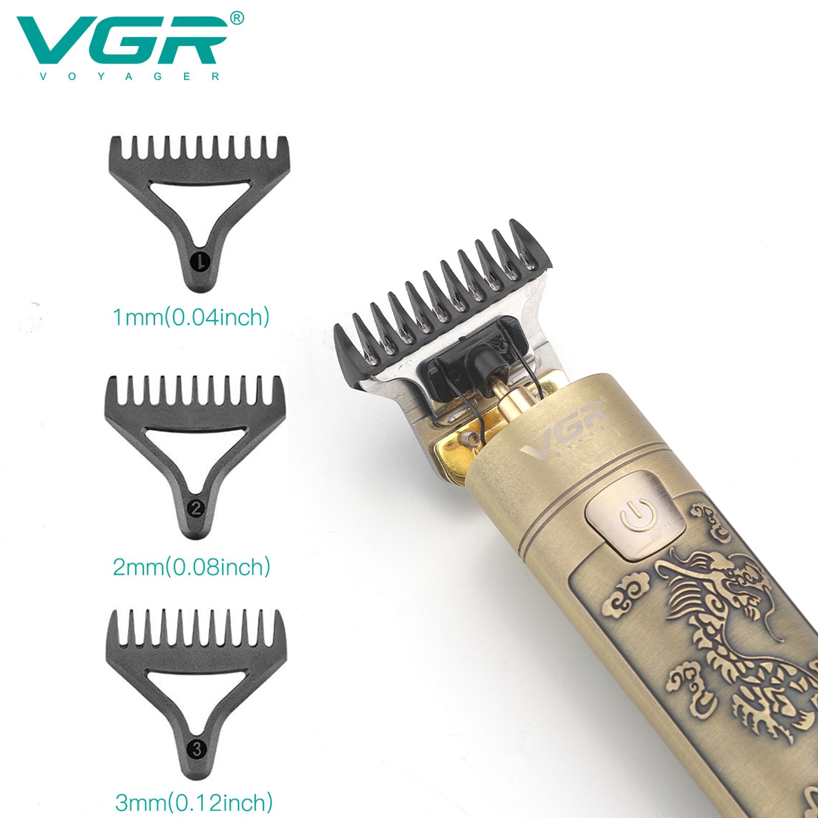 VGR V-076 Rechargeable Corded & Cordless Wet & Dry Trimmer for Hair Clipping, Beard, Moustache & Body Grooming with 3 Length Settings for Men (150min Runtime, LED Display, Gold)_3
