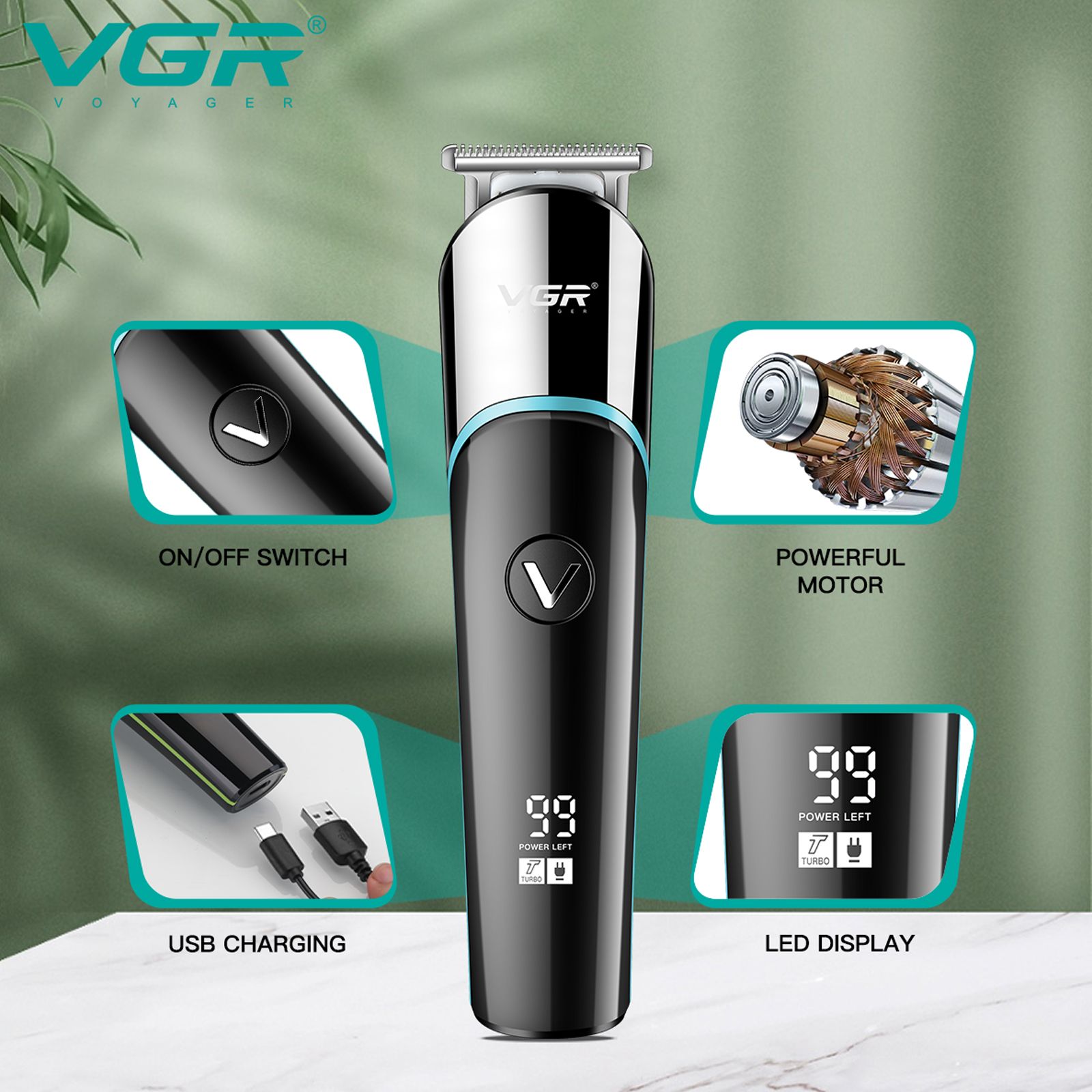 VGR V-291 Rechargeable Corded & Cordless Wet & Dry Trimmer for Hair Clipping, Beard, Moustache & Body Grooming with 4 Length Settings for Men (120min Runtime, LED Digital Display, Blue) VGR V-291 Rechargeable Corded & Cordless Wet & Dry Trimmer for Hair Clipping, Beard, Moustache & Body Grooming with 4 Length Settings for Men (120min Runtime, LED Digital Display, Blue)_6