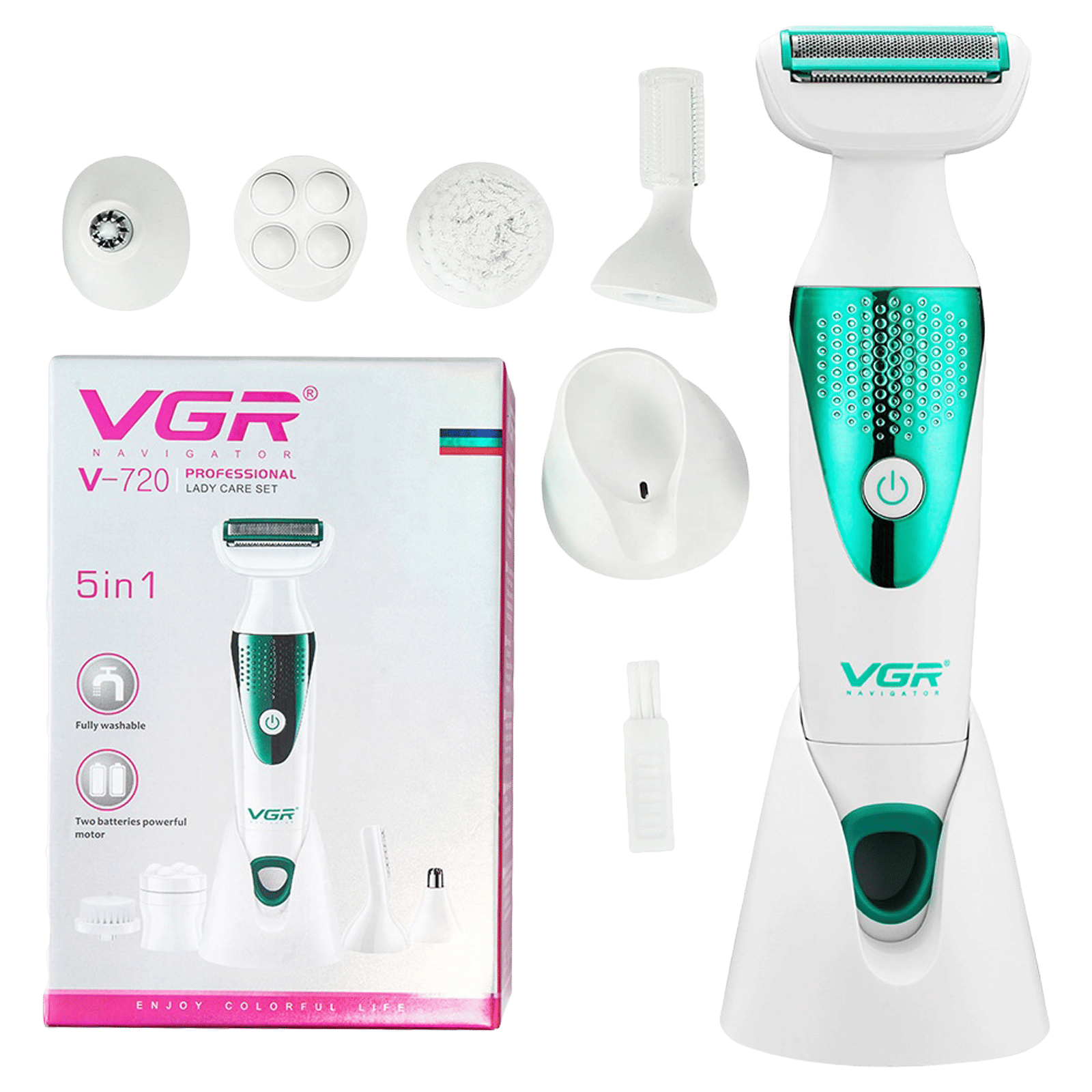 VGR V-720 5-in-1 Rechargeable Cordless Grooming Kit for Face, Legs, Underarms, Intimate Areas, Ear, Nose & Eyebrow for Women (Waterproof Head, Green) VGR V-720 5-in-1 Rechargeable Cordless Grooming Kit for Face, Legs, Underarms, Intimate Areas, Ear, Nose & Eyebrow for Women (Waterproof Head, Green)_1