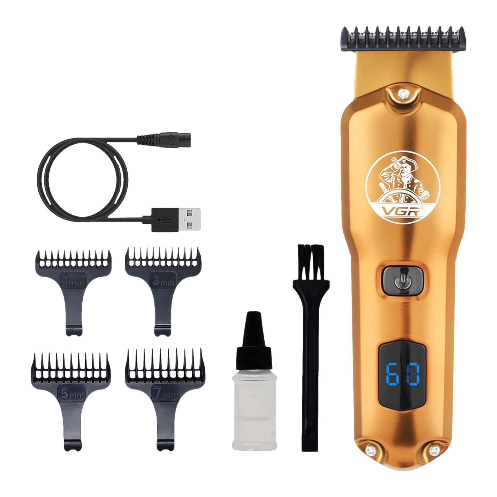VGR V-927 Rechargeable Corded & Cordless Wet & Dry Trimmer for Hair Clipping, Beard, Moustache & Body Grooming with 4 Length Settings for Men (60min Runtime, LED Display, Gold) VGR V-927 Rechargeable Corded & Cordless Wet & Dry Trimmer for Hair Clipping, Beard, Moustache & Body Grooming with 4 Length Settings for Men (60min Runtime, LED Display, Gold)_1