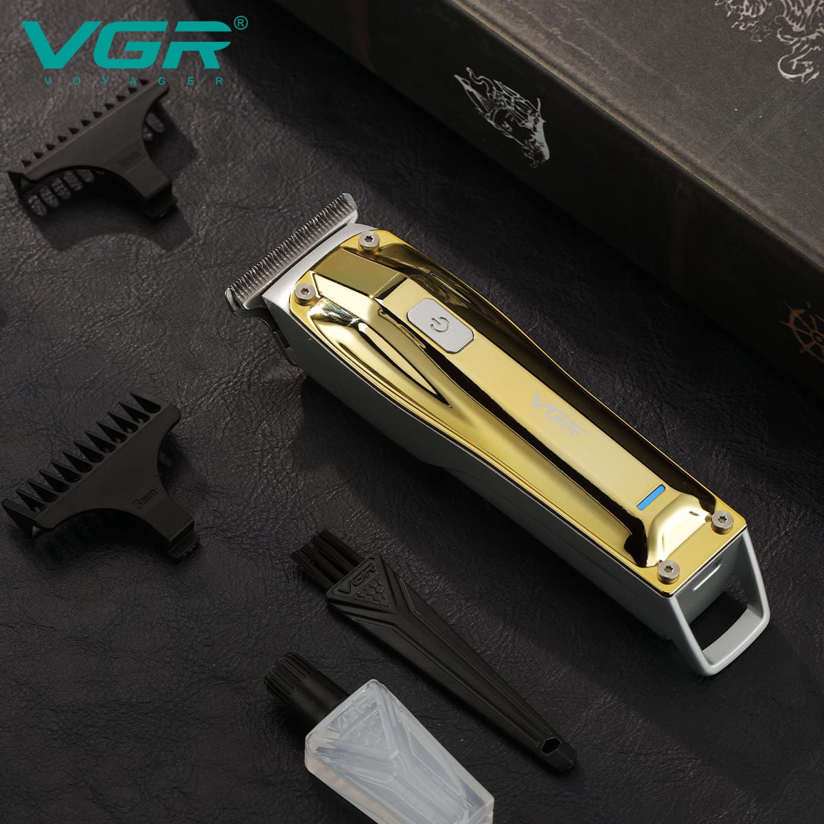 VGR V-955 Rechargeable Corded & Cordless Wet & Dry Trimmer for Hair Clipping, Beard, Moustache & Body Grooming with 3 Length Settings for Men (100min Runtime, LED Indicator, Gold)_8