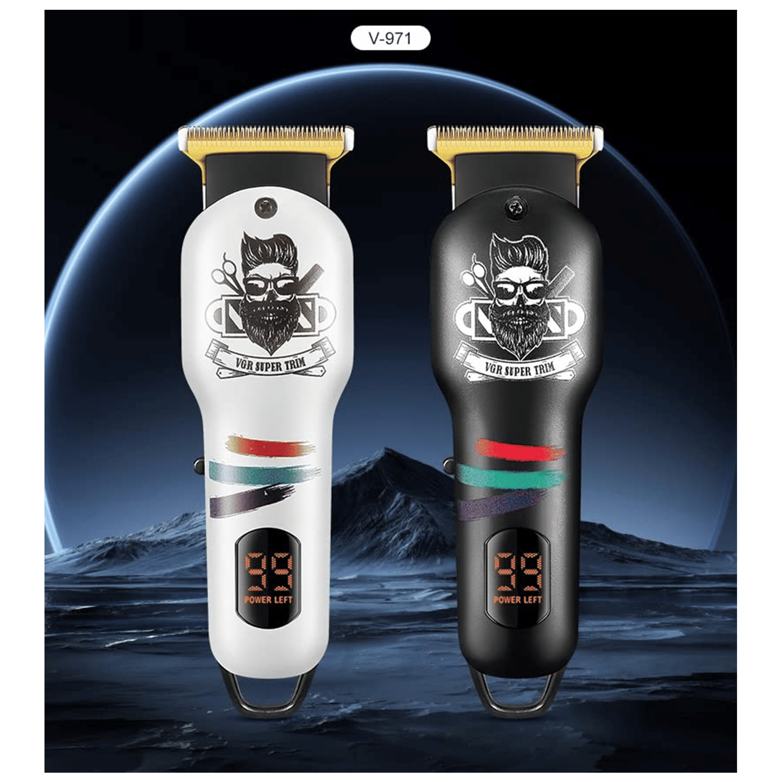 VGR V-971 Rechargeable Corded & Cordless Wet & Dry Trimmer for Hair Clipping, Beard, Moustache, Body Grooming & Intimate Areas with 3 Length Settings for Men (120min Runtime, LED Digital Display, Black)_6