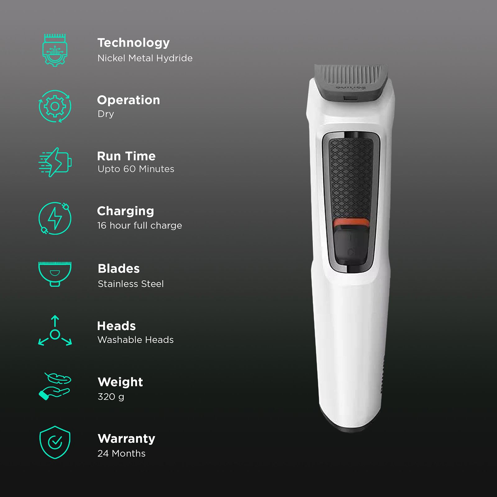 PHILIPS Multigroom Series 3000 7-in-1 Rechargeable Cordless Grooming Kit for Face, Hair and Body for Men (60mins Runtime, Rinseable Attachments, White) PHILIPS Multigroom Series 3000 7-in-1 Rechargeable Cordless Grooming Kit for Face, Hair and Body for Men (60mins Runtime, Rinseable Attachments, White)_2