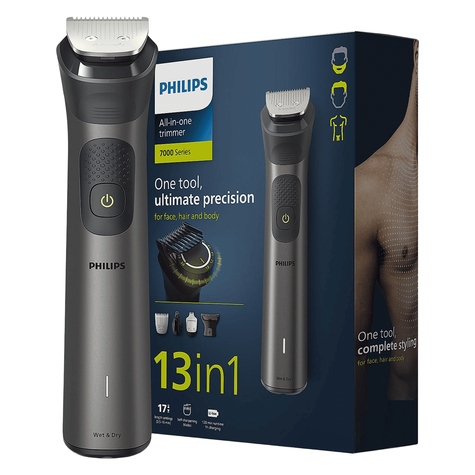 PHILIPS MG7920/65 13-in-1 Rechargeable Cordless Grooming Kit for Face, Head and Body for Men (120mins Runtime, Beard Sense Technology, Grey)_18