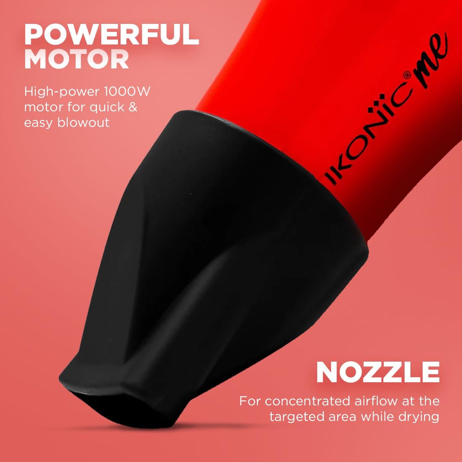 Ikonic Me Mini Speedy Hair Dryer with 2 Heat Settings & Cool Blow (Auto Shutoff, Red)_3