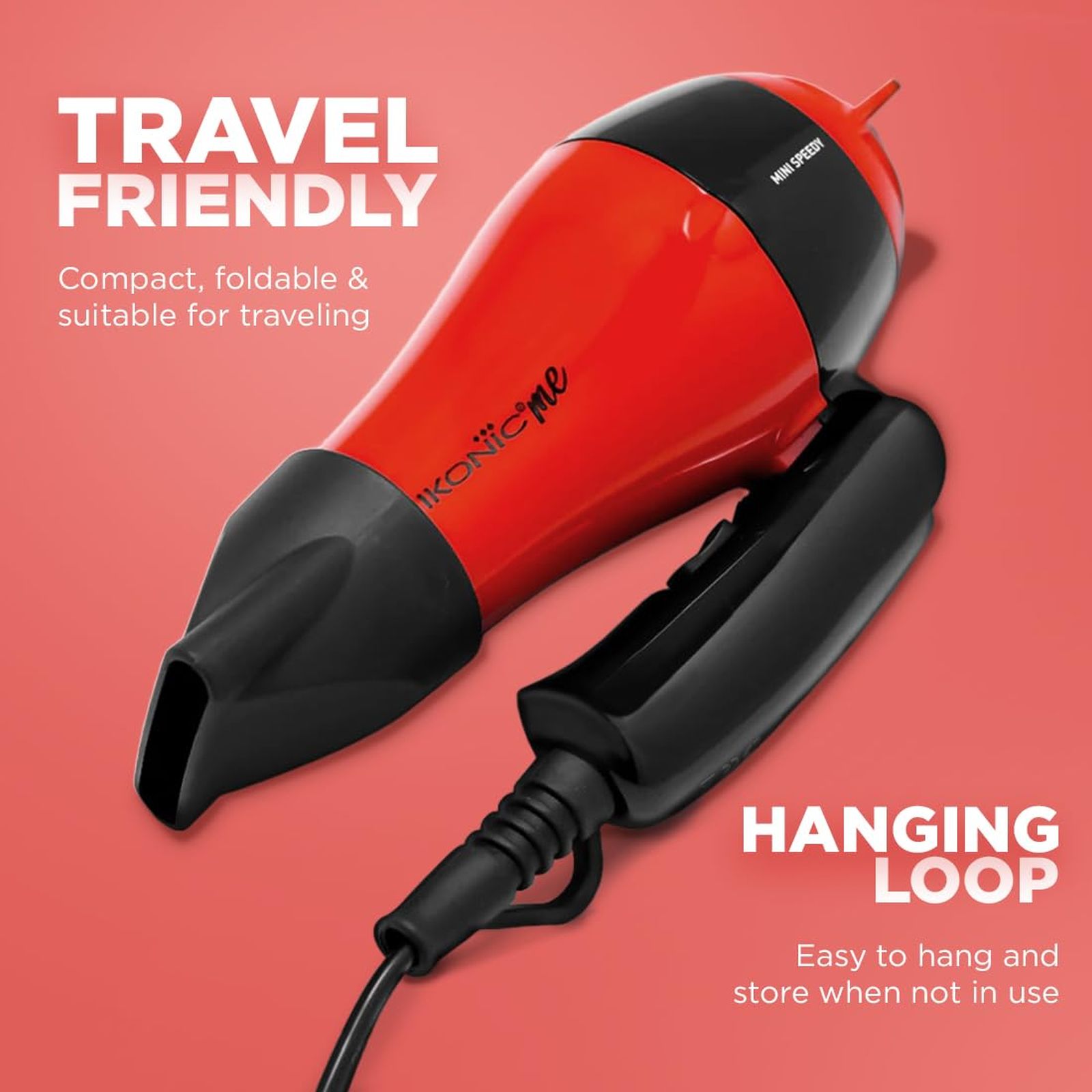 Ikonic Me Mini Speedy Hair Dryer with 2 Heat Settings & Cool Blow (Auto Shutoff, Red)_5