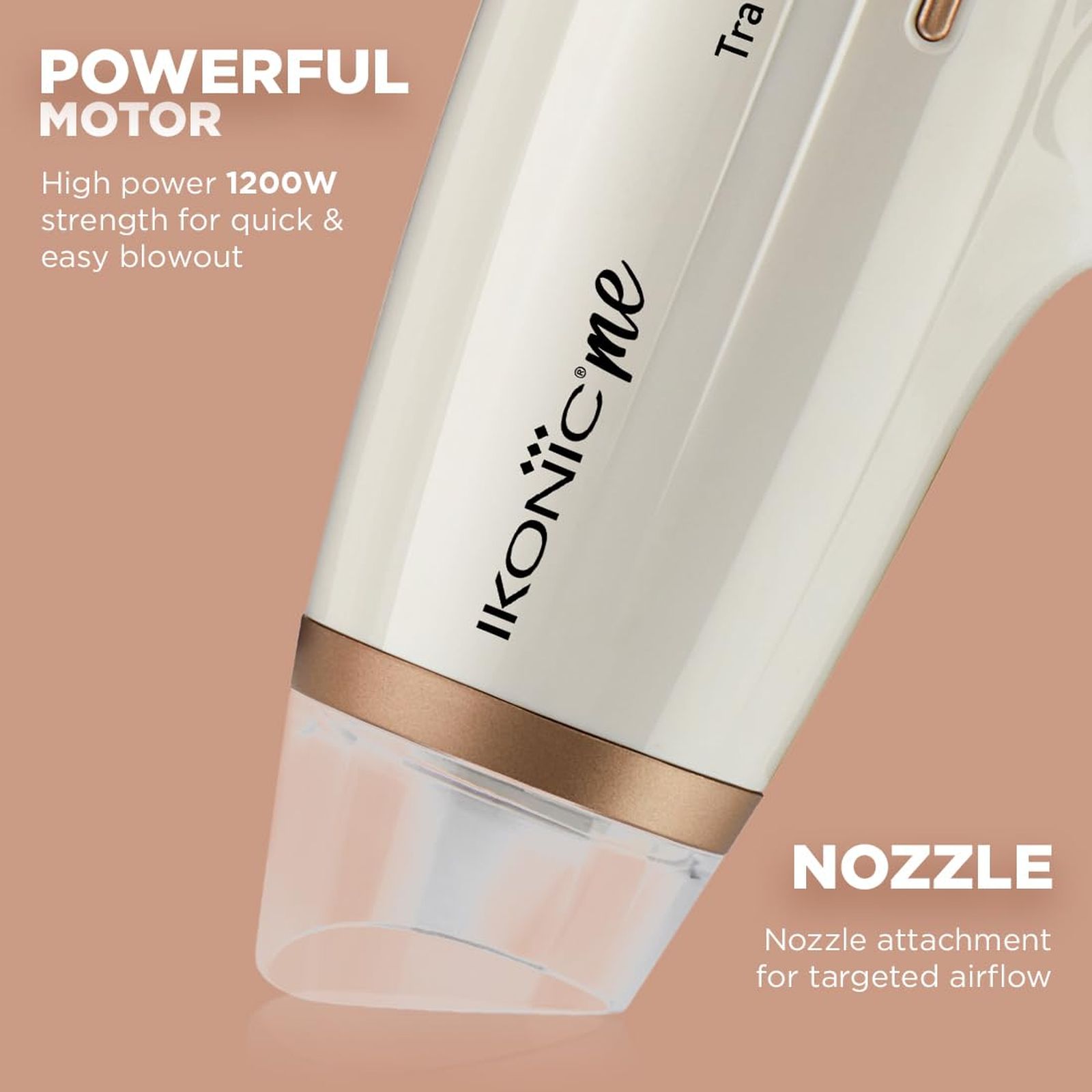 Ikonic Me Travel Express Hair Dryer with 3 Heat Settings & Cool Blow (Overheat Protection, White & Rose Gold) Ikonic Me Travel Express Hair Dryer with 3 Heat Settings & Cool Blow (Overheat Protection, White & Rose Gold)_5