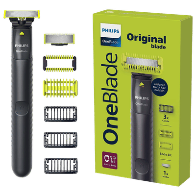PHILIPS One Blade Rechargeable Cordless Grooming Kit for Face and Body for Men (30mins Runtime, Dual Protection System, Charcoal Gray)