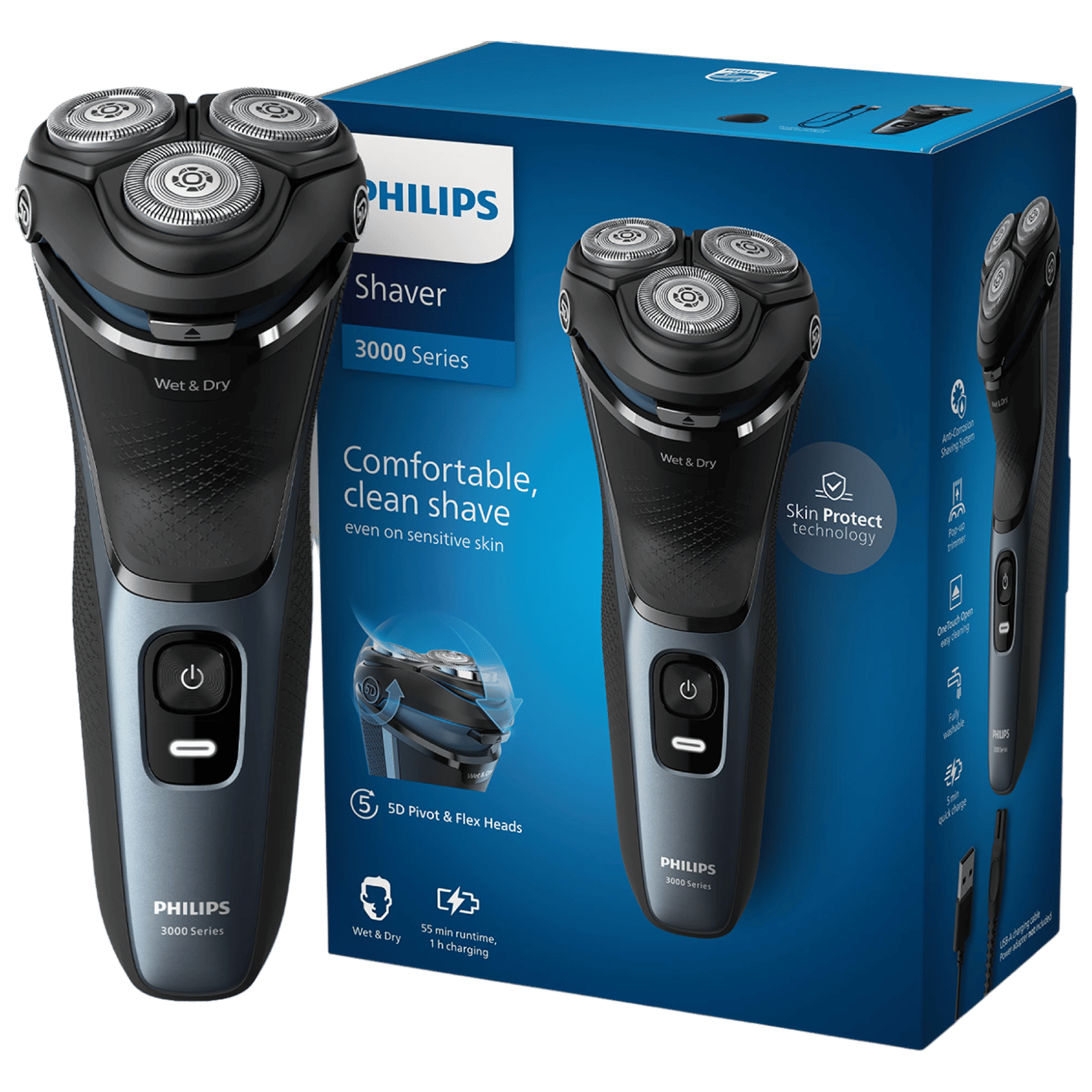 PHILIPS 3000 Series Rechargeable Cordless Shaver for Face for Men (60min Runtime, Skin Protect Technology, Black Silver) PHILIPS 3000 Series Rechargeable Cordless Shaver for Face for Men (60min Runtime, Skin Protect Technology, Black Silver)_1