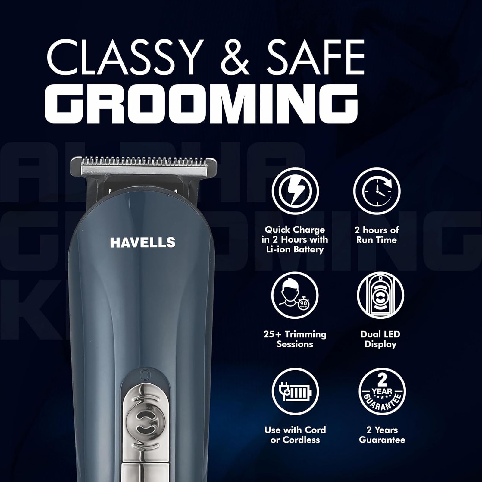 HAVELLS Alpha 12-in-1 Rechargeable Cordless Dry Trimmer for Beard, Body & Hair with 8 Length Settings for Men (120mins Runtime, Fast Charging, Blue) HAVELLS Alpha 12-in-1 Rechargeable Cordless Dry Trimmer for Beard, Body & Hair with 8 Length Settings for Men (120mins Runtime, Fast Charging, Blue)_5