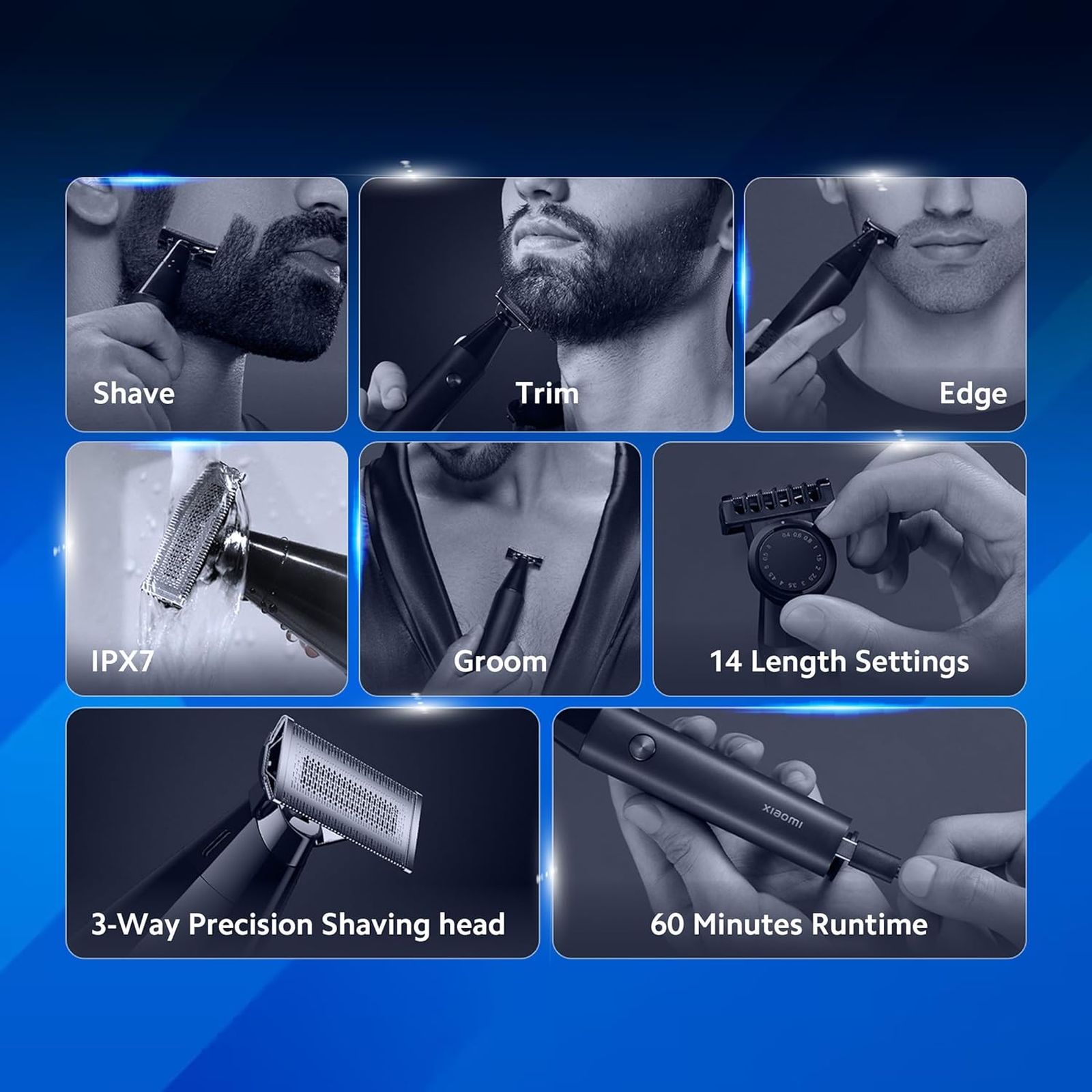 Xiaomi X300 Rechargeable Cordless Wet and Dry Trimmer for Beard and Body with 14 Length Settings for Men (60mins Runtime, Fast Charging, Black)_8