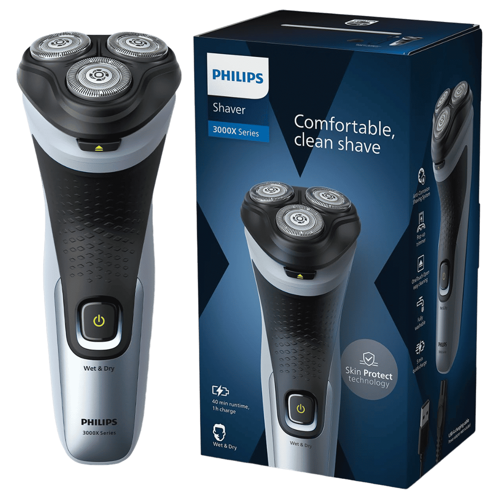 PHILIPS 3 Series Rechargeable Cordless Shaver for Beard for Men (40mins Runtime, 4D Floating Heads, Celestial Blue) PHILIPS 3 Series Rechargeable Cordless Shaver for Beard for Men (40mins Runtime, 4D Floating Heads, Celestial Blue)_1