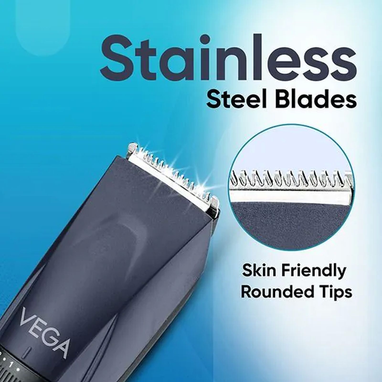 VEGA TurboOne Rechargeable Cord and Cordless Dry Trimmer for Beard with 40 Length Settings for Men (90mins Runtime, Ergonomically designed, Blue)_7