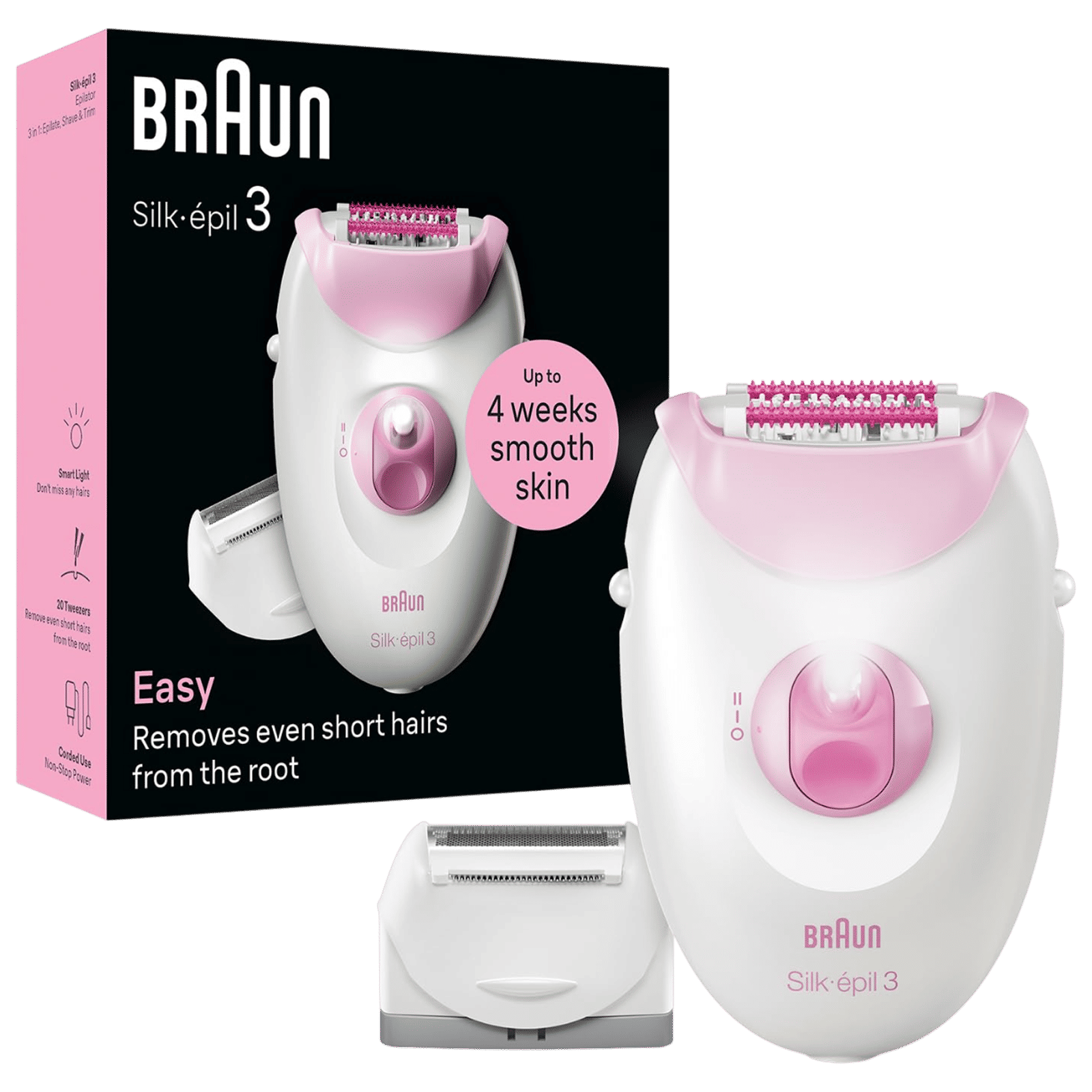 BRAUN SE3031 Corded Wet & Dry Epilator for Face, Legs & Arms with 2 Interchangeable Heads (Rotating Disc Blade, White and Pink) BRAUN SE3031 Corded Wet & Dry Epilator for Face, Legs & Arms with 2 Interchangeable Heads (Rotating Disc Blade, White and Pink)_1