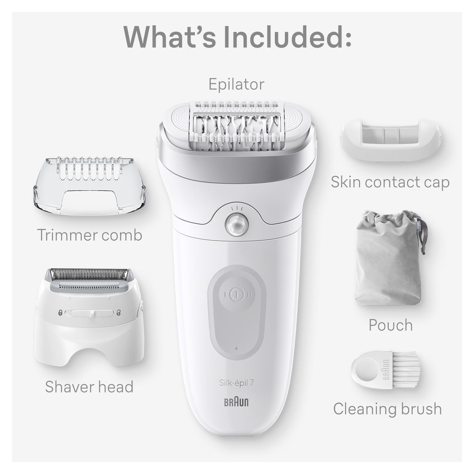 BRAUN Silk-epil 7-041 Rechargeable Cordless Wet & Dry Epilator for Body, Underarm & Foot with 2 Heads (Waterproof, White)_2