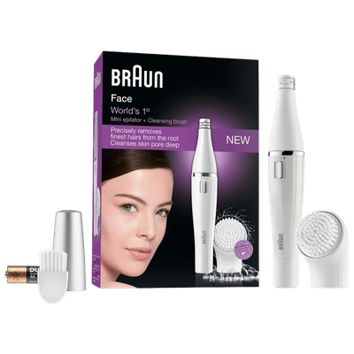 BRAUN Face 2-in-1 Cordless Wet & Dry Epilator for Face, lips & Eyebrows with 3 Cleaning Heads (Gentle Root Hair Removal, White)
