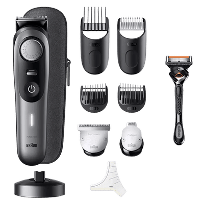Braun Series 9 Rechargeable Cordless Wet & Dry Trimmer for Beard with 40 Length Settings for Men (180mins Runtime, AutoSense Technology, Grey)