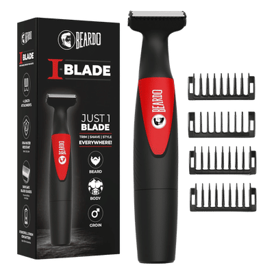 BEARDO I-Blade Rechargeable Cordless Wet & Dry Trimmer for Beard, Body, Hair & Intimate Areas with 4 Length Settings for Men (120 mins Runtime, Fast Charging, Black)