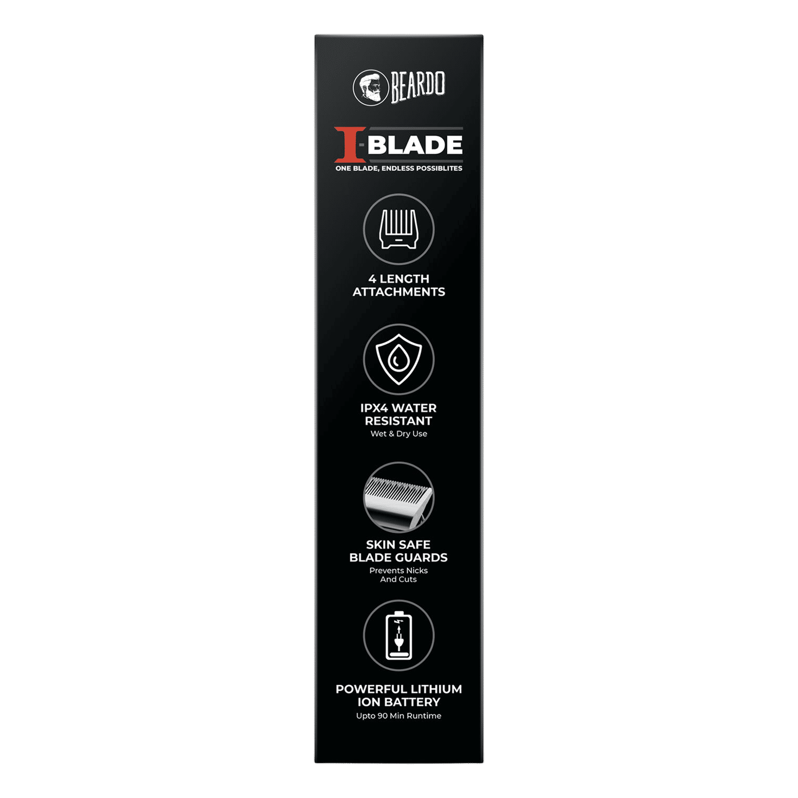 BEARDO I-Blade Rechargeable Cordless Wet & Dry Trimmer for Beard, Body, Hair & Intimate Areas with 4 Length Settings for Men (120 mins Runtime, Fast Charging, Black) BEARDO I-Blade Rechargeable Cordless Wet & Dry Trimmer for Beard, Body, Hair & Intimate Areas with 4 Length Settings for Men (120 mins Runtime, Fast Charging, Black)_4
