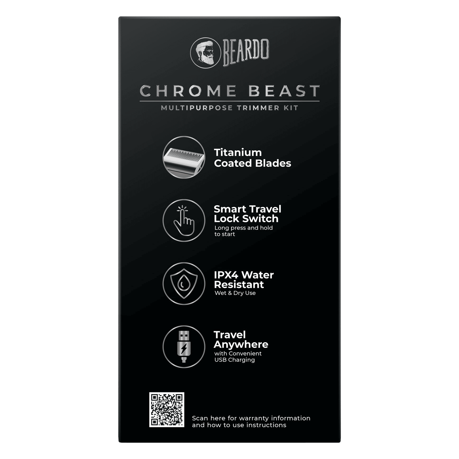 BEARDO Chrome Beast 8-in-1 Rechargeable Cordless Grooming Kit for Face, Nose & Ear, Beard & Moustche, Intimate Area, Head & Body for Men (90mins Runtime, Sleek Grooming Station, Black)_9