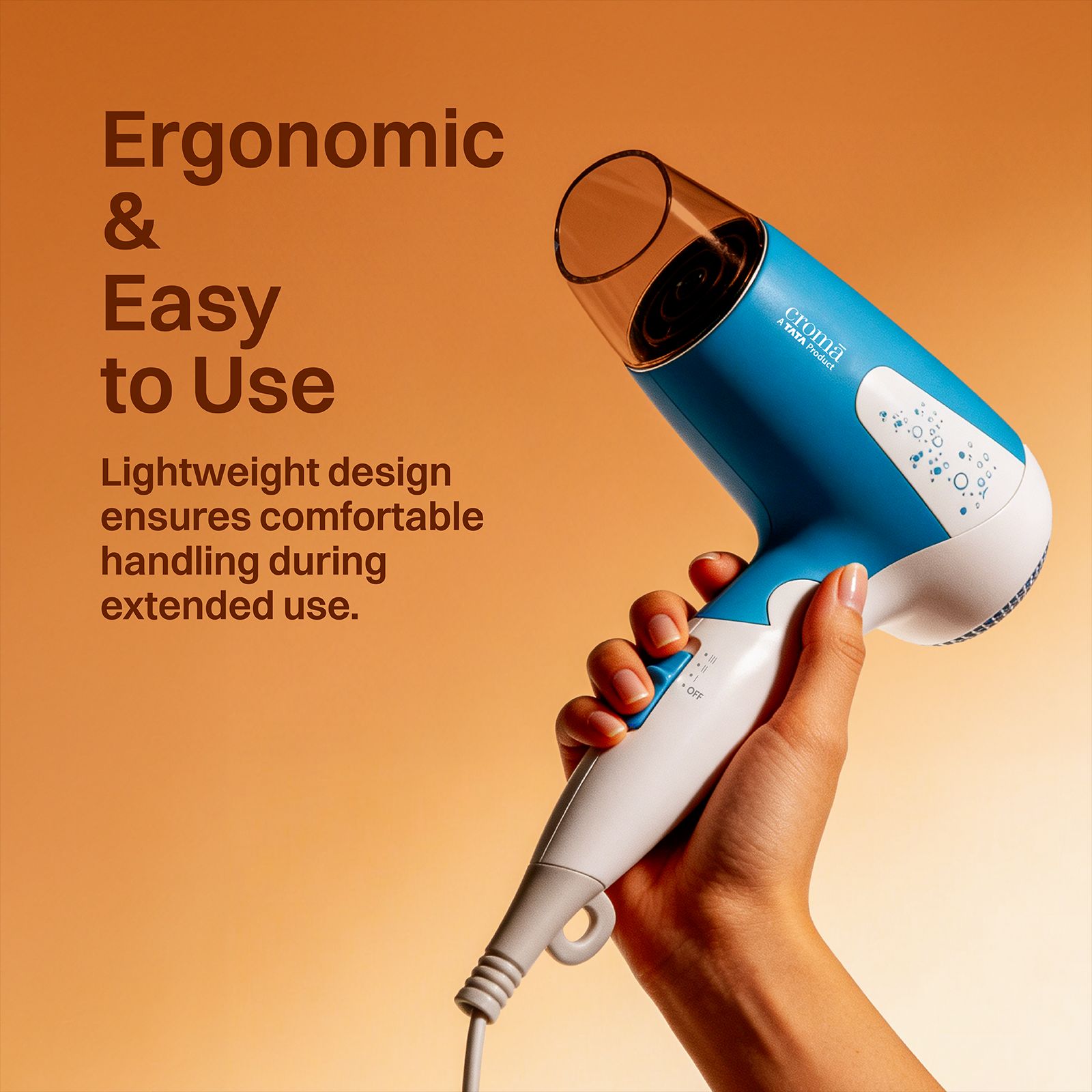 Croma 1200 W Hair Dryer with 2 Heat Settings & Cool Blow (Overload Protection, Blue & White) Croma 1200 W Hair Dryer with 2 Heat Settings & Cool Blow (Overload Protection, Blue & White)_7