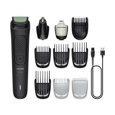 Philips 3000 Series 10-in-1 Rechargeable Cordless Multipurpose Trimmer for Hair, Body, Face & Intimate Areas for Men (70min Runtime, Self-Sharpening Blades, Black)