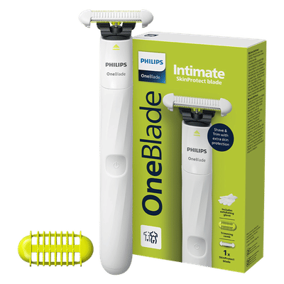Philips OneBlade Rechargeable Cordless Wet Trimmer for Intimate Areas with 1 Length Settings for Women (Dual Protection, Lime Green & White)
