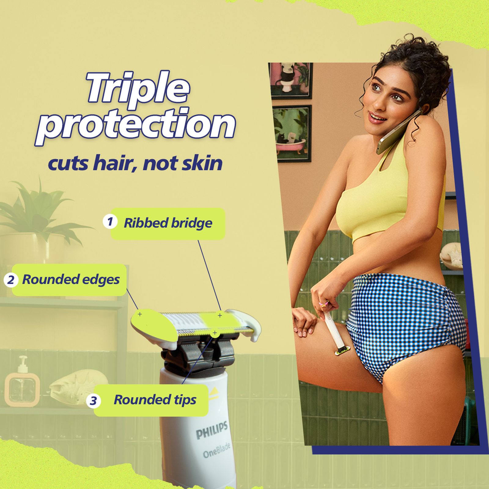 Philips OneBlade Rechargeable Cordless Wet Trimmer for Intimate Areas with 1 Length Settings for Women (Dual Protection, Lime Green & White) Philips OneBlade Rechargeable Cordless Wet Trimmer for Intimate Areas with 1 Length Settings for Women (Dual Protection, Lime Green & White)_4