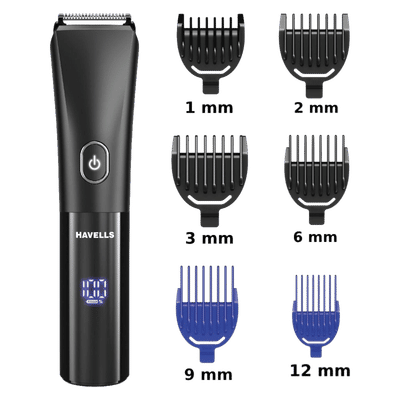 Havells BT6661 Rechargeable Cordless Dry Trimmer for Beard & Hair with 12 Length Settings for Men (90mins Runtime, Real Time Digital Battery Indicator, Black)