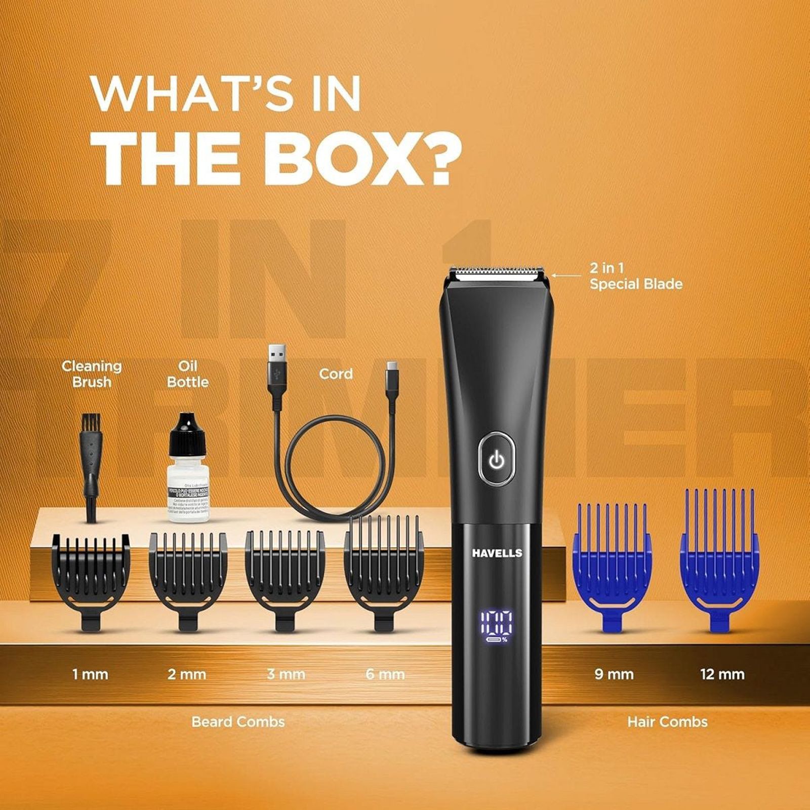 Havells BT6661 Rechargeable Cordless Dry Trimmer for Beard & Hair with 12 Length Settings for Men (90mins Runtime, Real Time Digital Battery Indicator, Black) Havells BT6661 Rechargeable Cordless Dry Trimmer for Beard & Hair with 12 Length Settings for Men (90mins Runtime, Real Time Digital Battery Indicator, Black)_14