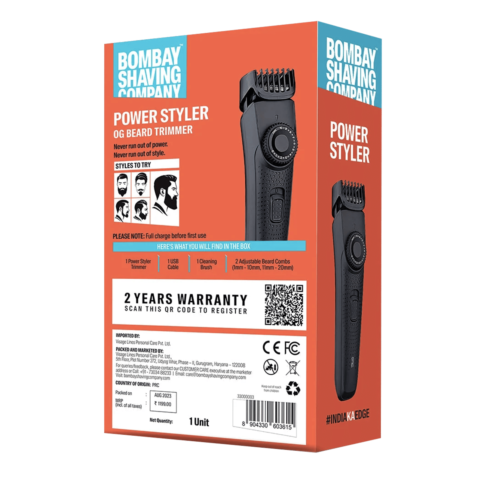 Bombay Shaving Company Power Styler Rechargeable Cordless Dry Trimmer for Beard, Moustache & Head with 38 Length Settings for Men (120mins Runtime, Flash Charging, Black) Bombay Shaving Company Power Styler Rechargeable Cordless Dry Trimmer for Beard, Moustache & Head with 38 Length Settings for Men (120mins Runtime, Flash Charging, Black)_9
