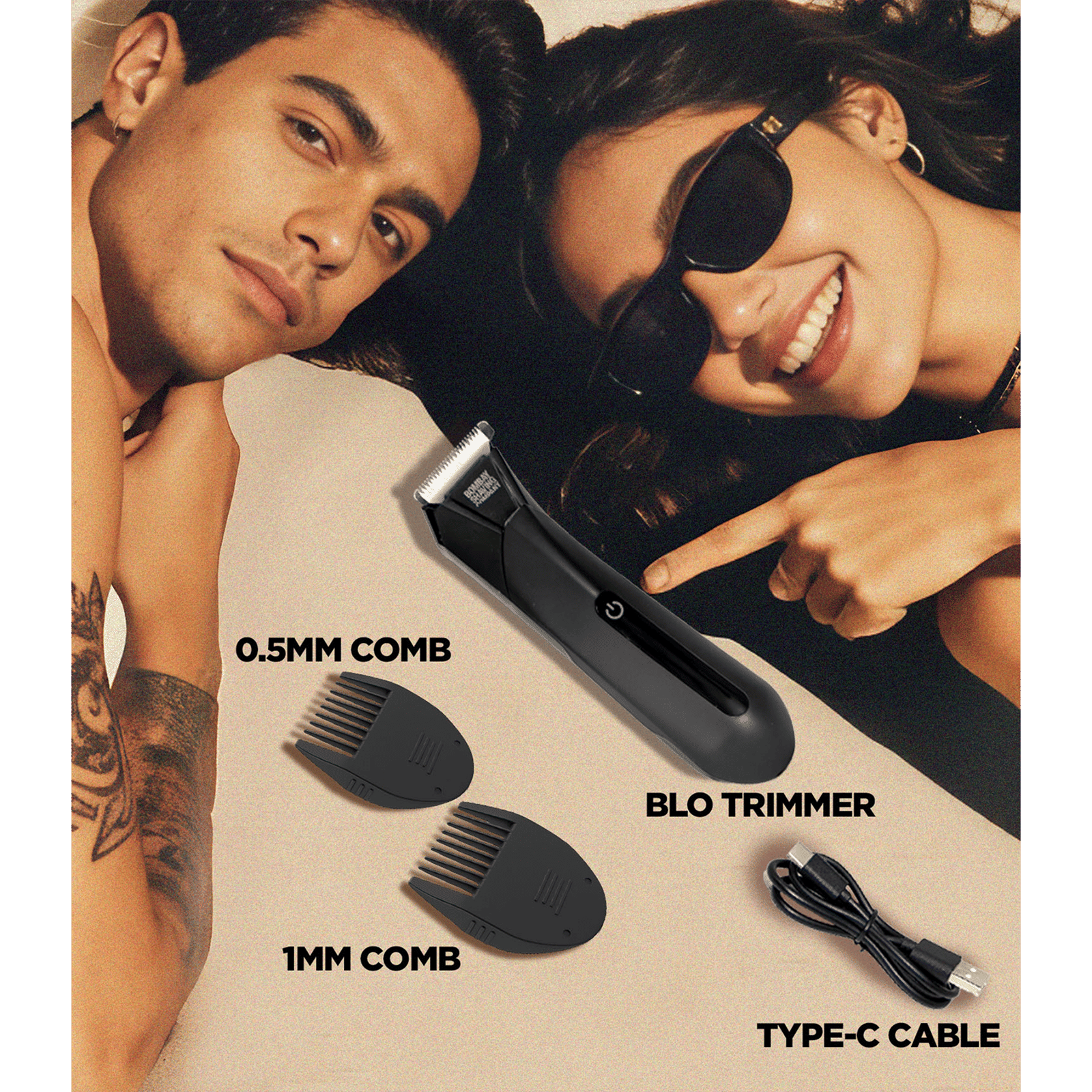 Bombay Shaving Company Blo Rechargeable Cordless Wet & Dry Trimmer for Body & Intimate Areas with 2 Length Settings for Men (90min Runtime, Flash Charging, Black)_4