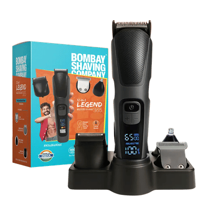 Bombay Shaving Company Legend 365 12-in-1 Rechargeable Cordless Multipurpose Trimmer for Beard, Ear, Nose, Body, Underarms & Intimate Areas for Men (300mins Runtime, Smart RPM Technology, Black)