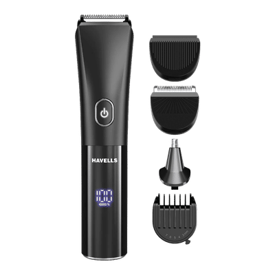 Havells GS6668 10-in-1 Rechargeable Cordless Grooming Kit for Beard, Hair, Body, Nose & Ear for Men (90mins Runtime, Fast Charging, Black)