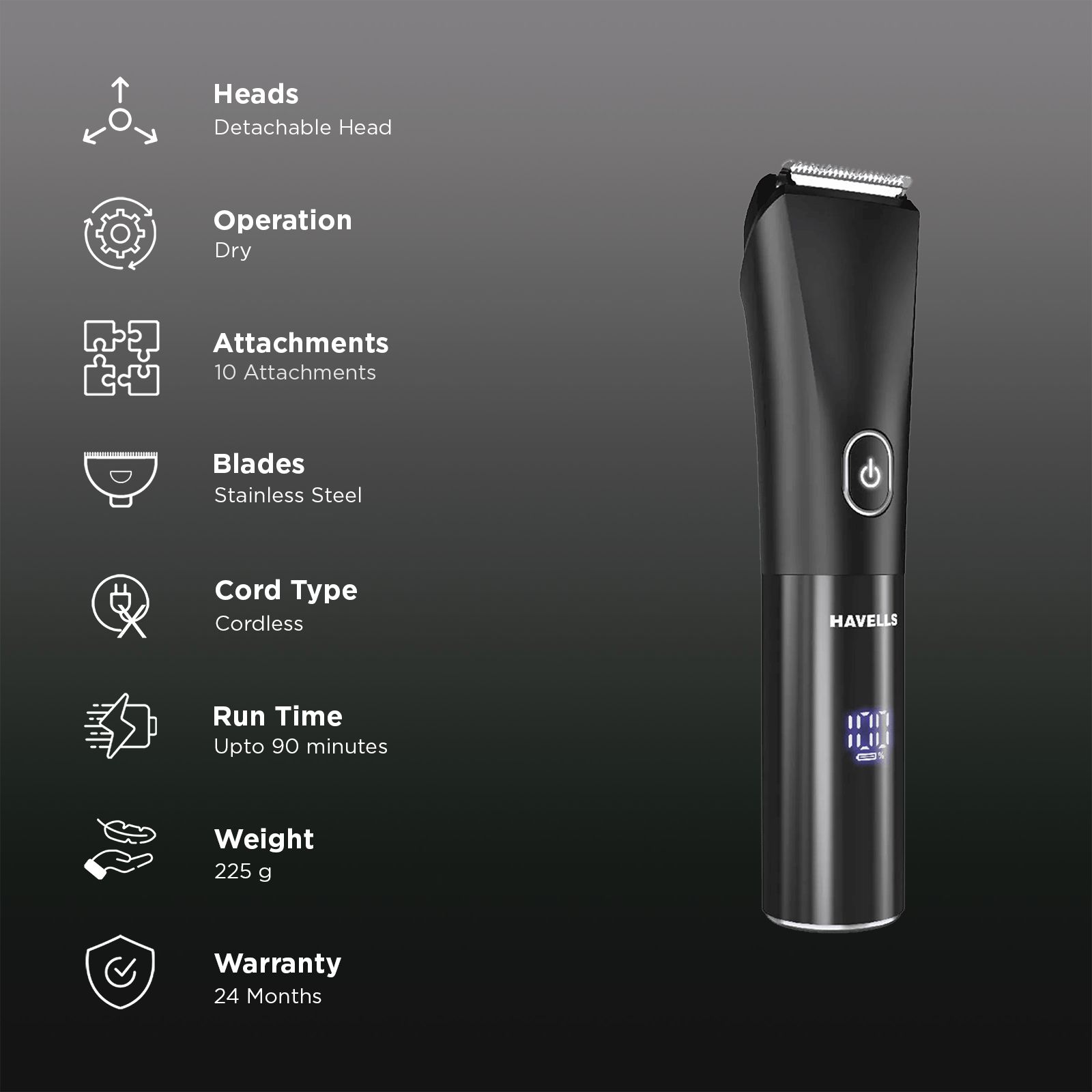 Havells GS6668 10-in-1 Rechargeable Cordless Grooming Kit for Beard, Hair, Body, Nose & Ear for Men (90mins Runtime, Fast Charging, Black) Havells GS6668 10-in-1 Rechargeable Cordless Grooming Kit for Beard, Hair, Body, Nose & Ear for Men (90mins Runtime, Fast Charging, Black)_2