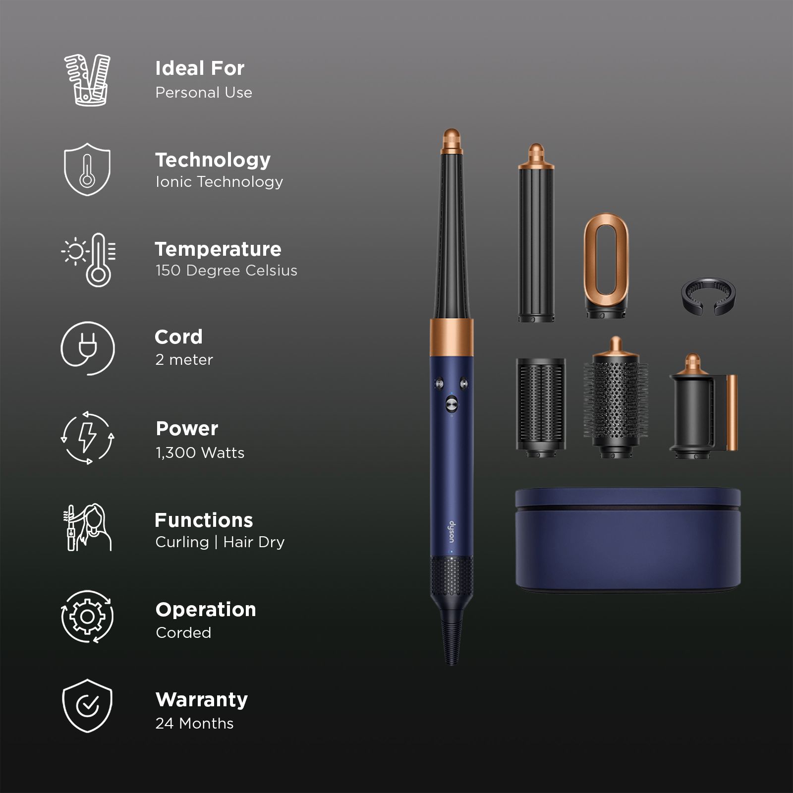 dyson Airwrap i.d. 6-in-1 Hair Style with Integrated Ioniser (Bluetooth Wireless Technology, Prussian Blue/Copper) dyson Airwrap i.d. 6-in-1 Hair Style with Integrated Ioniser (Bluetooth Wireless Technology, Prussian Blue/Copper)_3