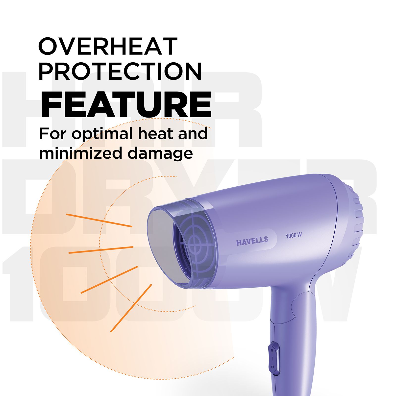 Havells HD185 Hair Dryer with 2 Heat Settings (360 Degree Radial Air Inlet, Lilac) Havells HD185 Hair Dryer with 2 Heat Settings (360 Degree Radial Air Inlet, Lilac)_3