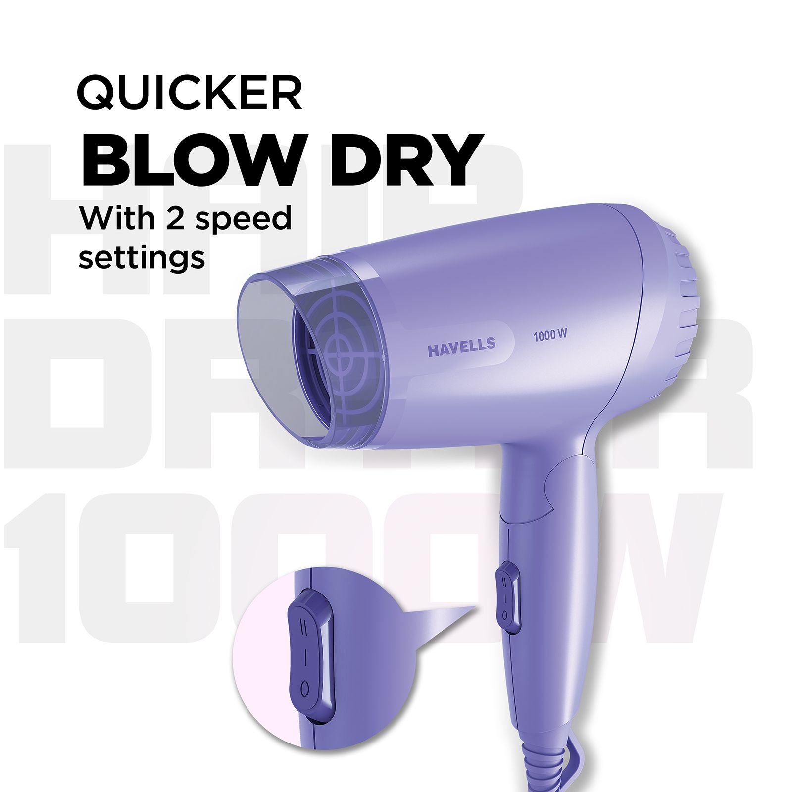 Havells HD185 Hair Dryer with 2 Heat Settings (360 Degree Radial Air Inlet, Lilac) Havells HD185 Hair Dryer with 2 Heat Settings (360 Degree Radial Air Inlet, Lilac)_5