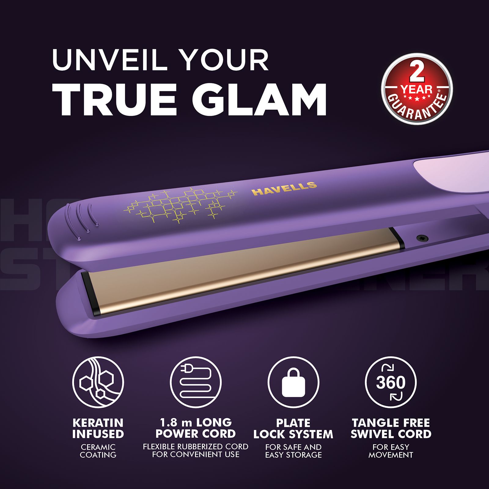 Havells HS4408 Hair Straightener with KeraNourish Technology (Keratin Infused Ceramic Plates, Purple) Havells HS4408 Hair Straightener with KeraNourish Technology (Keratin Infused Ceramic Plates, Purple)_13