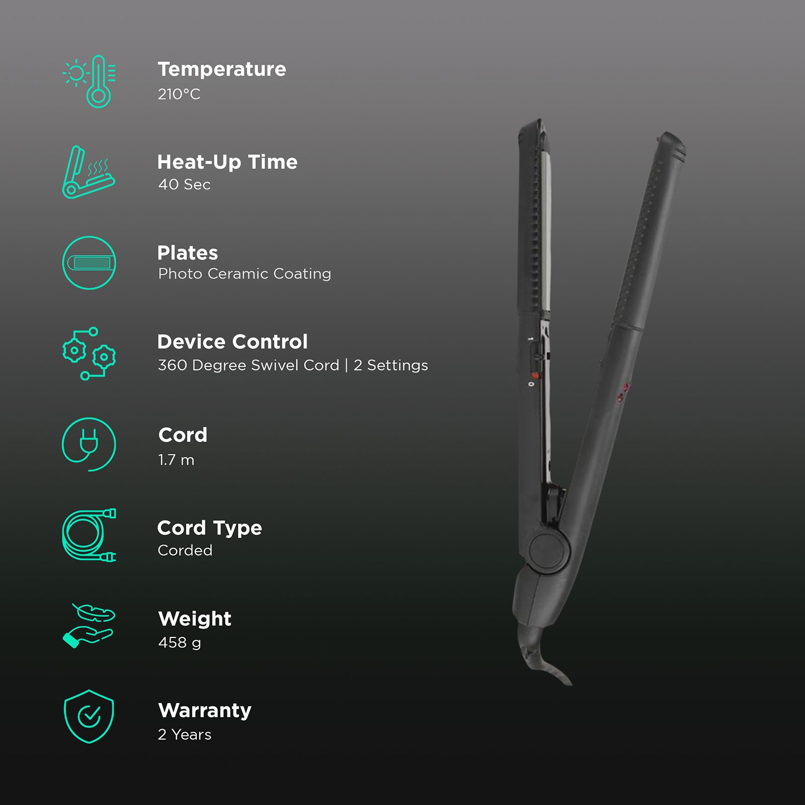 Panasonic EH-HV10-K62B 2-in-1 Hair Straightener and Curler with 360 Degree Swivel Cord (Photo Ceramic Coating Plates, Black)_2