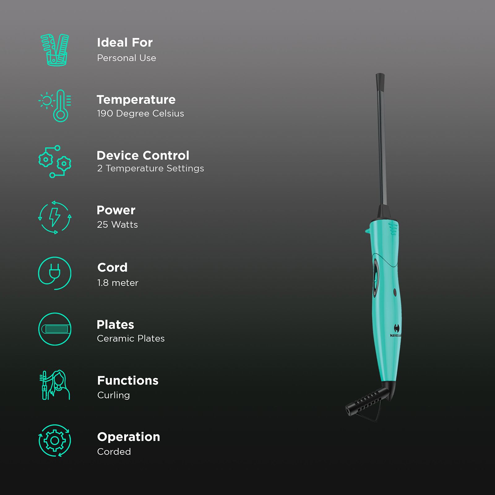 HAVELLS Hair Curler with 2 Temperature Settings (Green and Black) HAVELLS Hair Curler with 2 Temperature Settings (Green and Black)_3