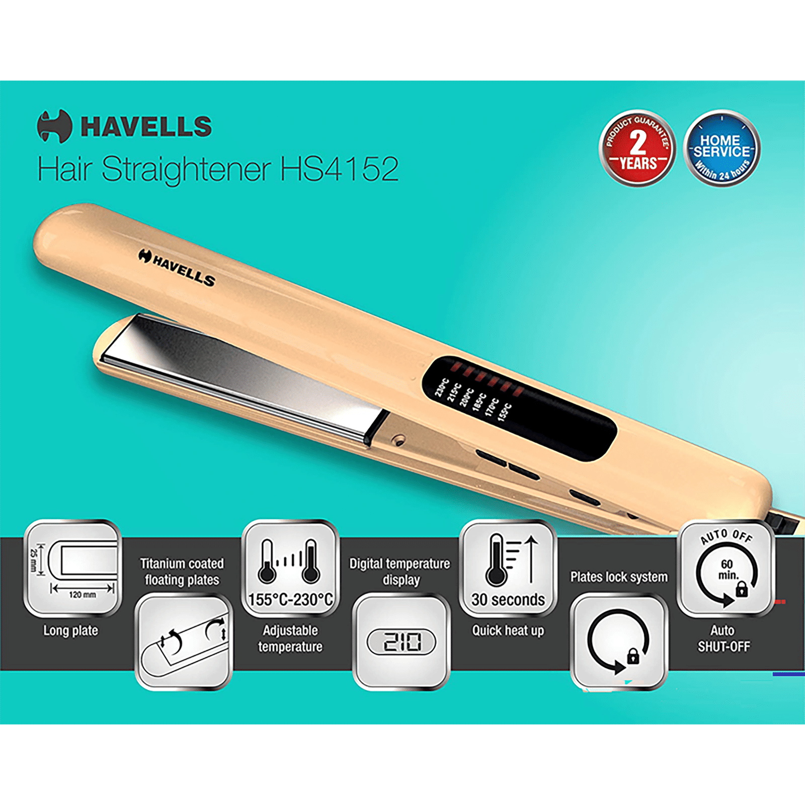 HAVELLS Hair Straightener with 6 Temperature Settings (Titanium Coated Plates, Gold) HAVELLS Hair Straightener with 6 Temperature Settings (Titanium Coated Plates, Gold)_10