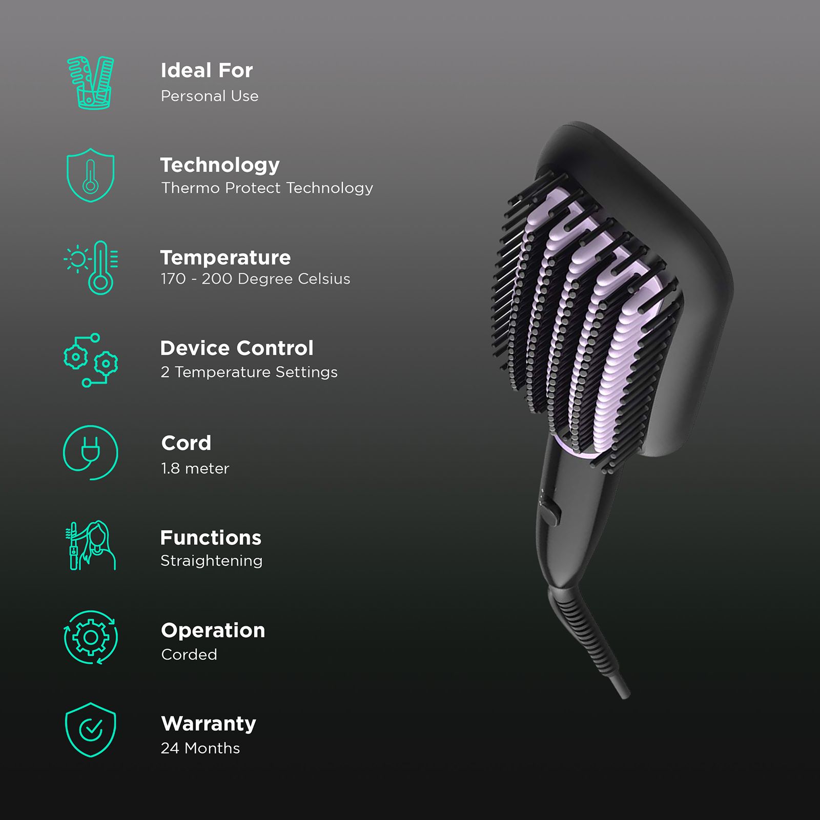 PHILIPS BHH880/10 Hair Straightening Brush with 2 Temperature Settings (Black)_3